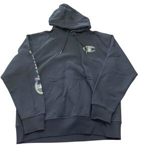 Champion Black Hooded Pullover Sweatshirt with Subtle Camouflage Logo